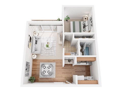 Floor plan for 1 bed, 1 bath, 550 sqft